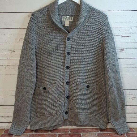Duluth Other - Duluth Trading Co Mens Large Grey Burly Retirement Shawl Collar Cardigan Sweater